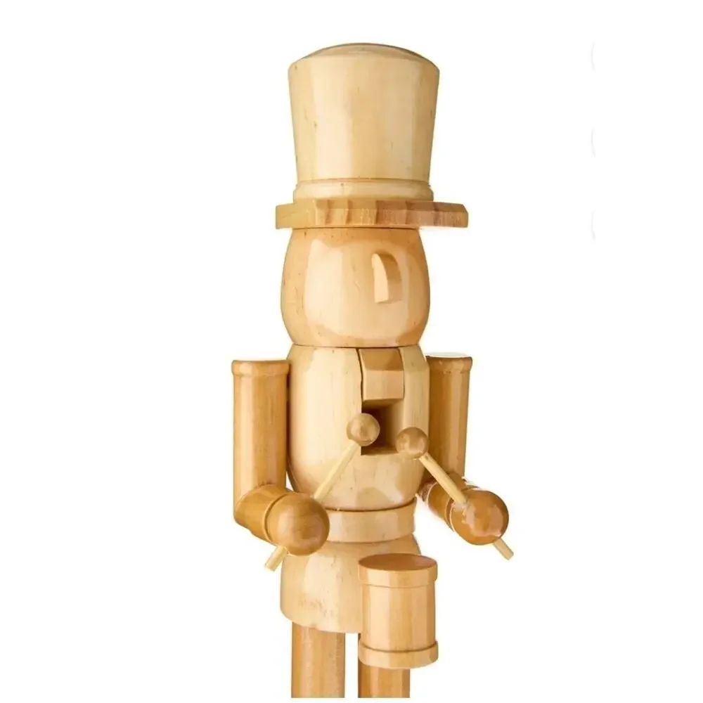 NEW! Wooden Decorative Christmas Drummer Nutcracker Natural Brown 15